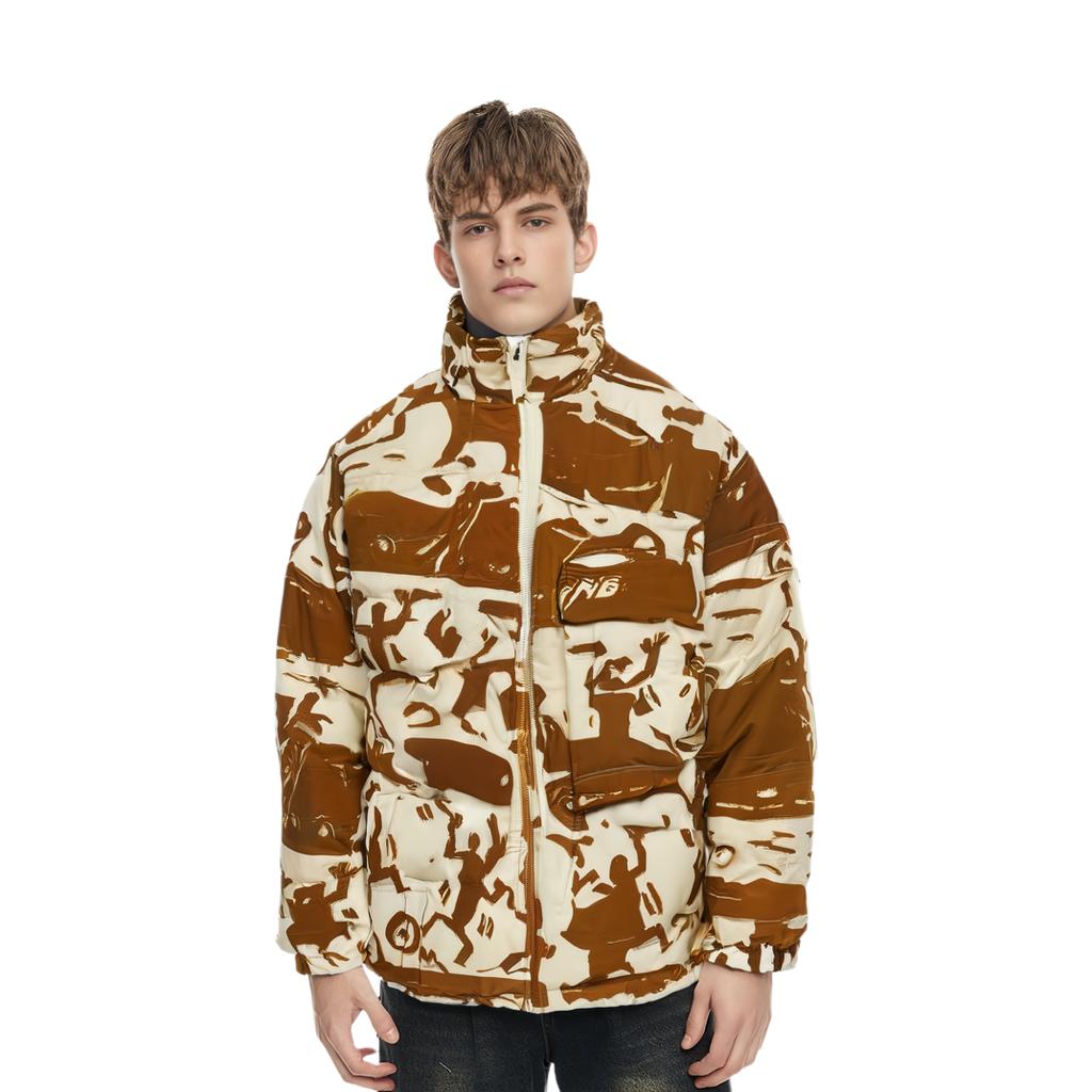Li Ning Brand Logo Embroidered Windproof Thick Short Stand Collar Down Jacket Men Jacket Brown AYMS077-1