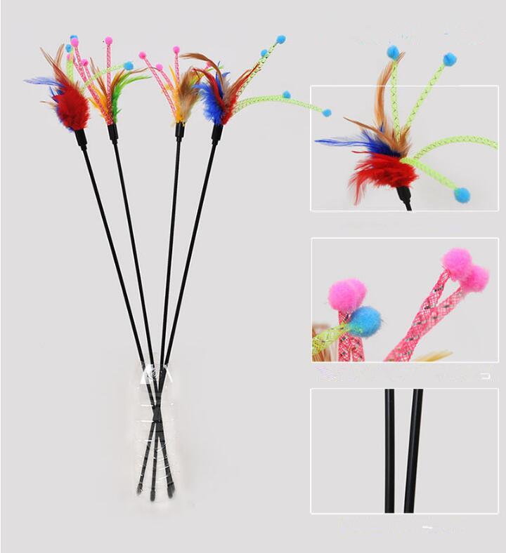 New Kitten Pet Cat Teaser Turkey Feather Interactive Fun Toy Wire Chaser Wand + Bell Pet Products Cat Toys Interactive