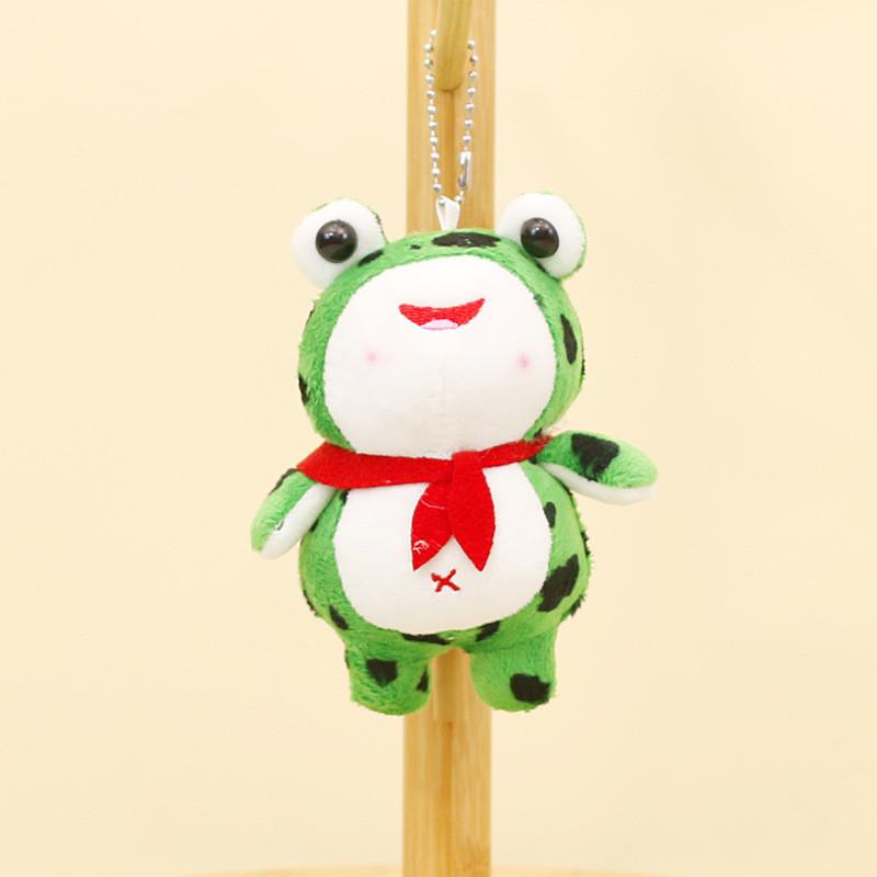 Soft Short Plush Frog Keychain With Red Scarf Pp Cotton Filling Cute Frog Ornament