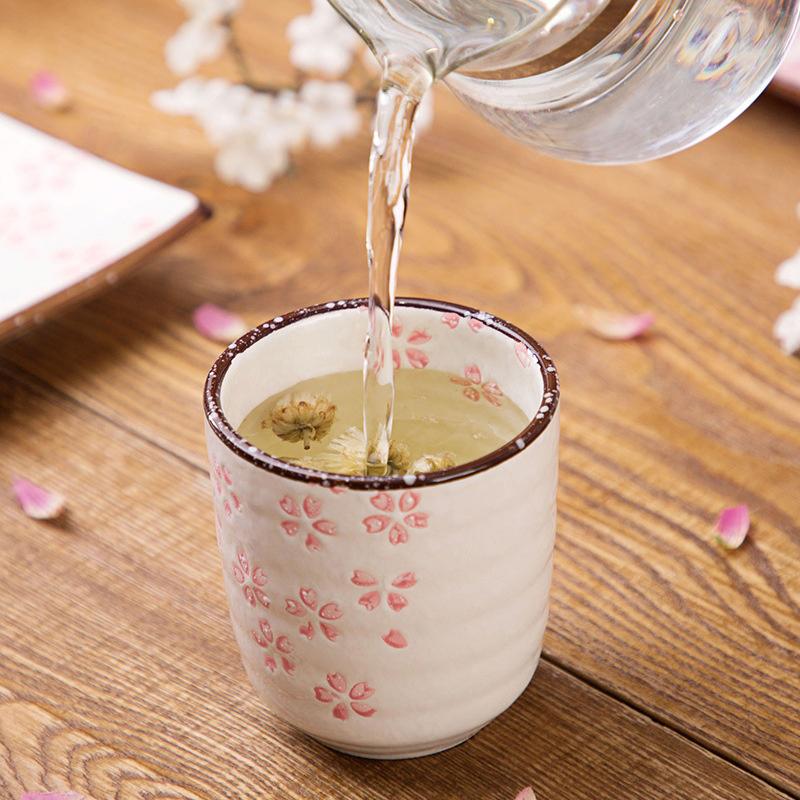 Kung Fu-tekopp i japansk stil, keramik, underglasyrporslin, ägarens underkopp, tekopp i glas, rosa, vit
