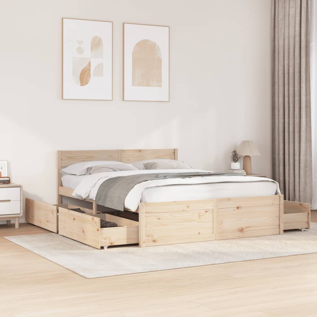 Solid Wood Bed Frame without Mattress 150 x 200 cm Pine Wood