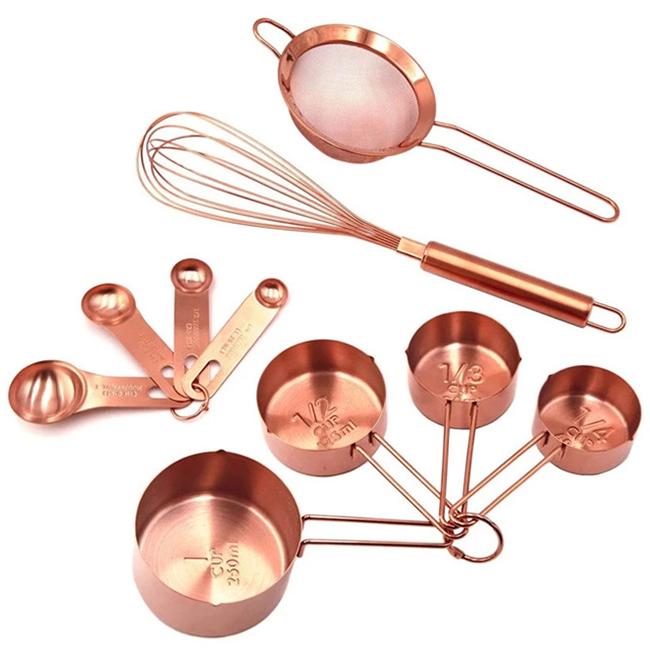 

10/11Pcs Golden/Rosegold Baking Tools Set, Stainless Steel Cooking Utensils - Measuring Spoons & Cups Set Whisk Strainer