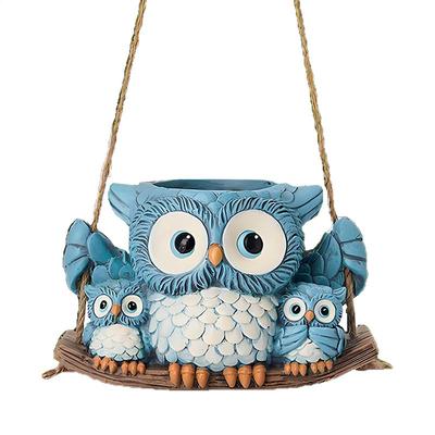 Owl Planter Decorative Animal Flower Pot Cute Drainage Waterproof Resin Creative Vase For Home Workplace Garden Desk Shelf Table