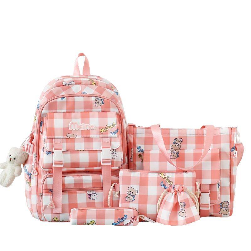 New Schoolbag for Elementary School Students  Junior High School Girls  Five Piece Set for Children's School Backpack