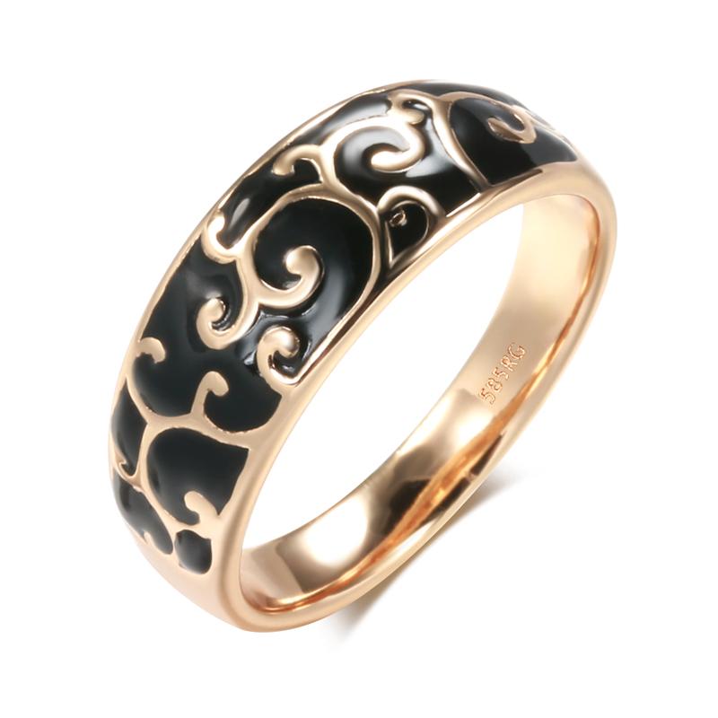 

Luxury Rose Gold Black Enamel Ring Unusual Ethnic Pattern Bride Wedding Rings Creative Fashion Jewelry 10