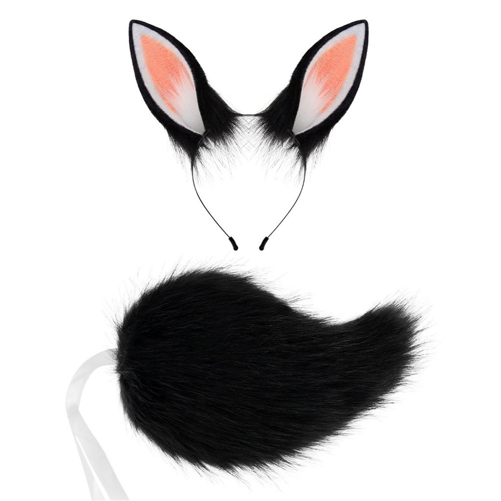 Rabbits Costume Accessories Plush Ear Hairband Tail Halloween Costume Accessories Set for Kid Girl Halloween Cosplay