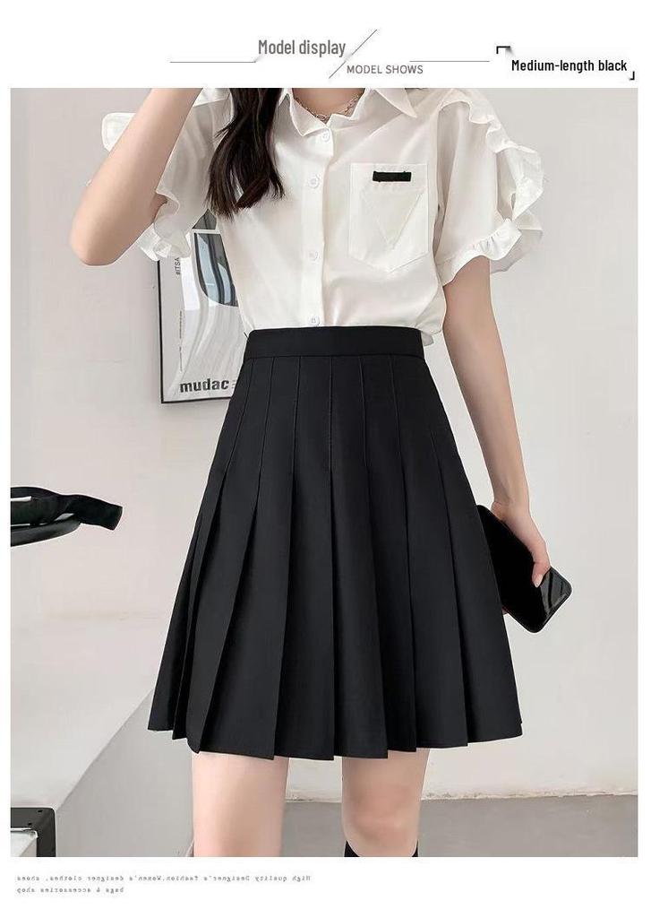 Academy Style Pleated Skirt: Plus Size, High Waist, Mid-Length for Junior & Senior High Students [4 Lengths]