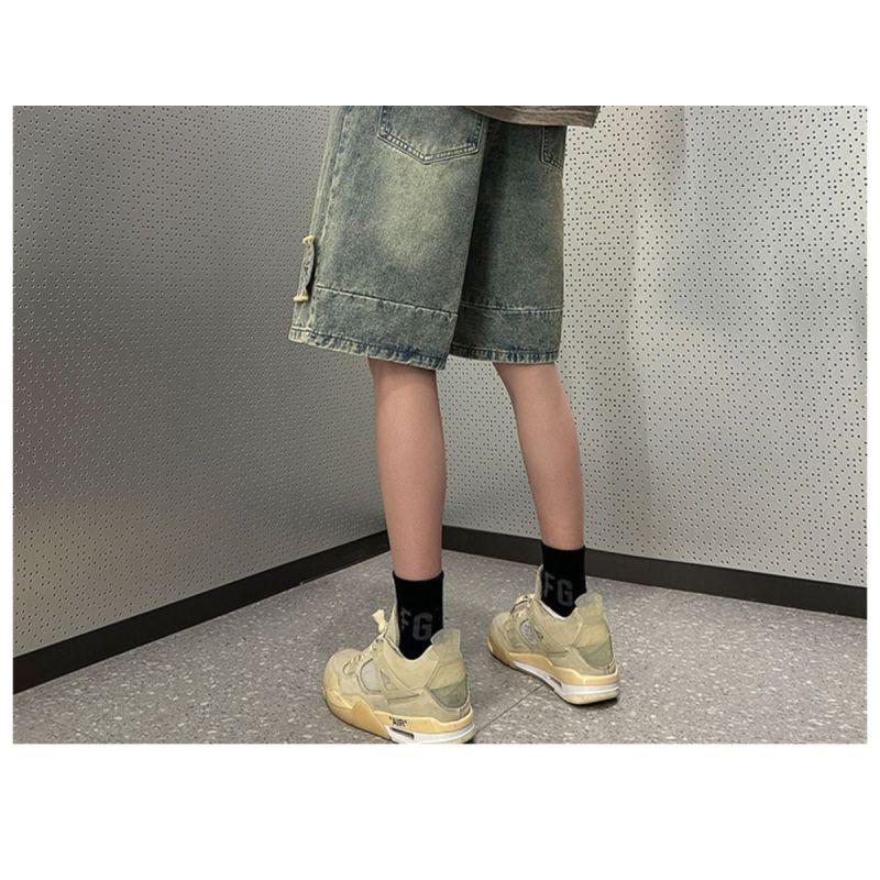 Americké retro džínové kraťasy pánské letní výklenkové kalhoty žluté bláto kalhoty high street vibe ležérní pětibodové kalhoty