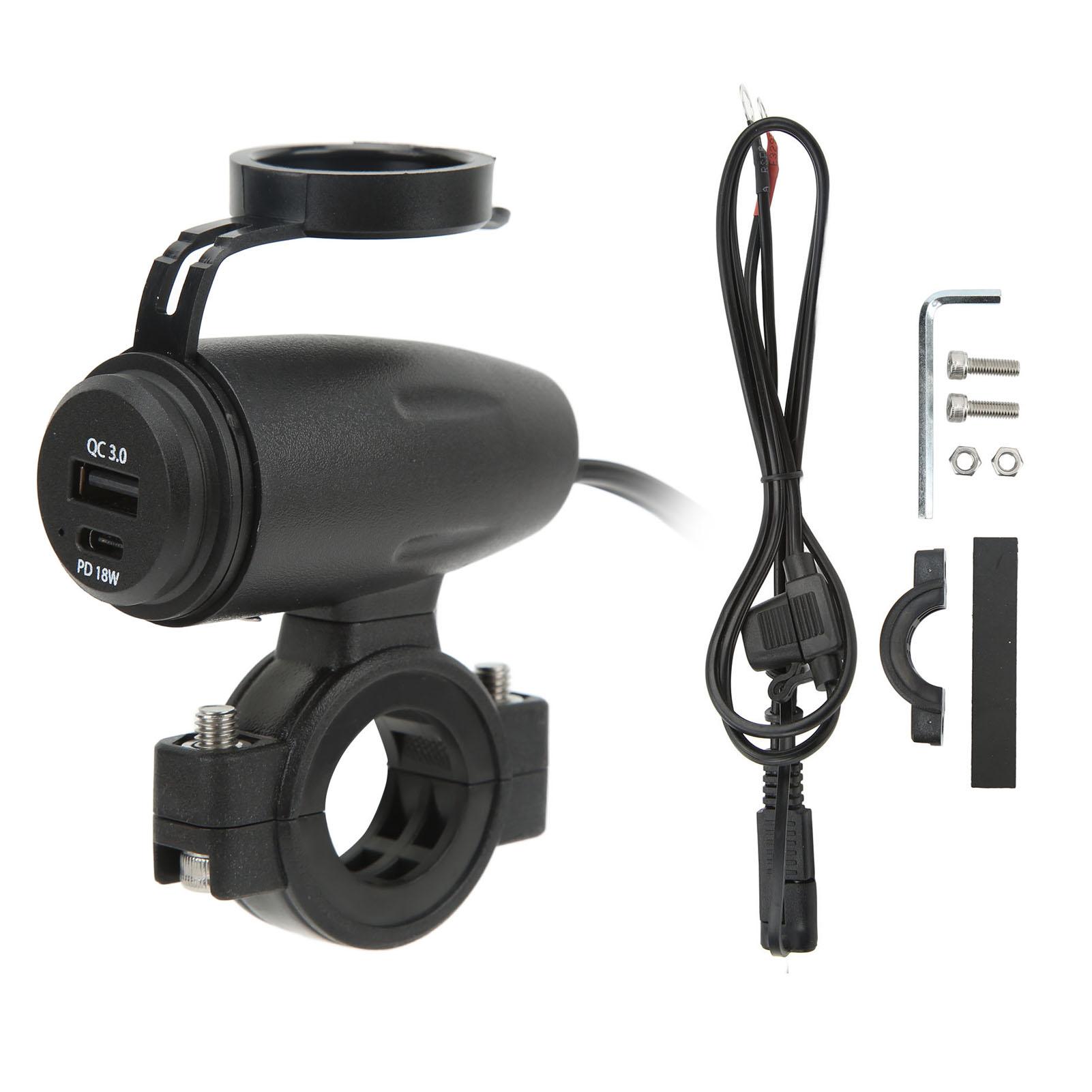 

Motorcycle Phone Charger DC 10‑30V QC 3.0 PD 18W 2 in 1 Power Supply Charge Adapter Socket for 22‑30