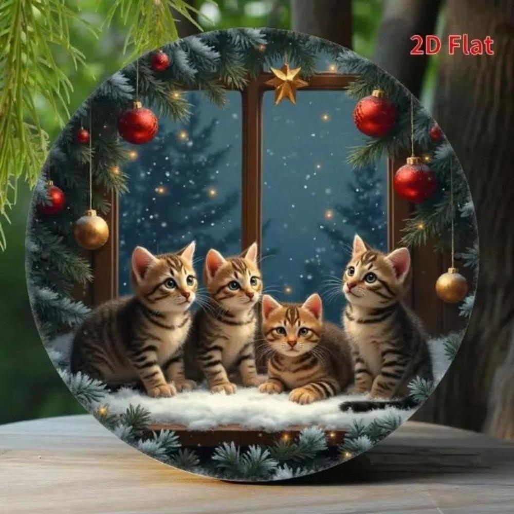 Christmas Cat Metal Sign Decor for Living Room