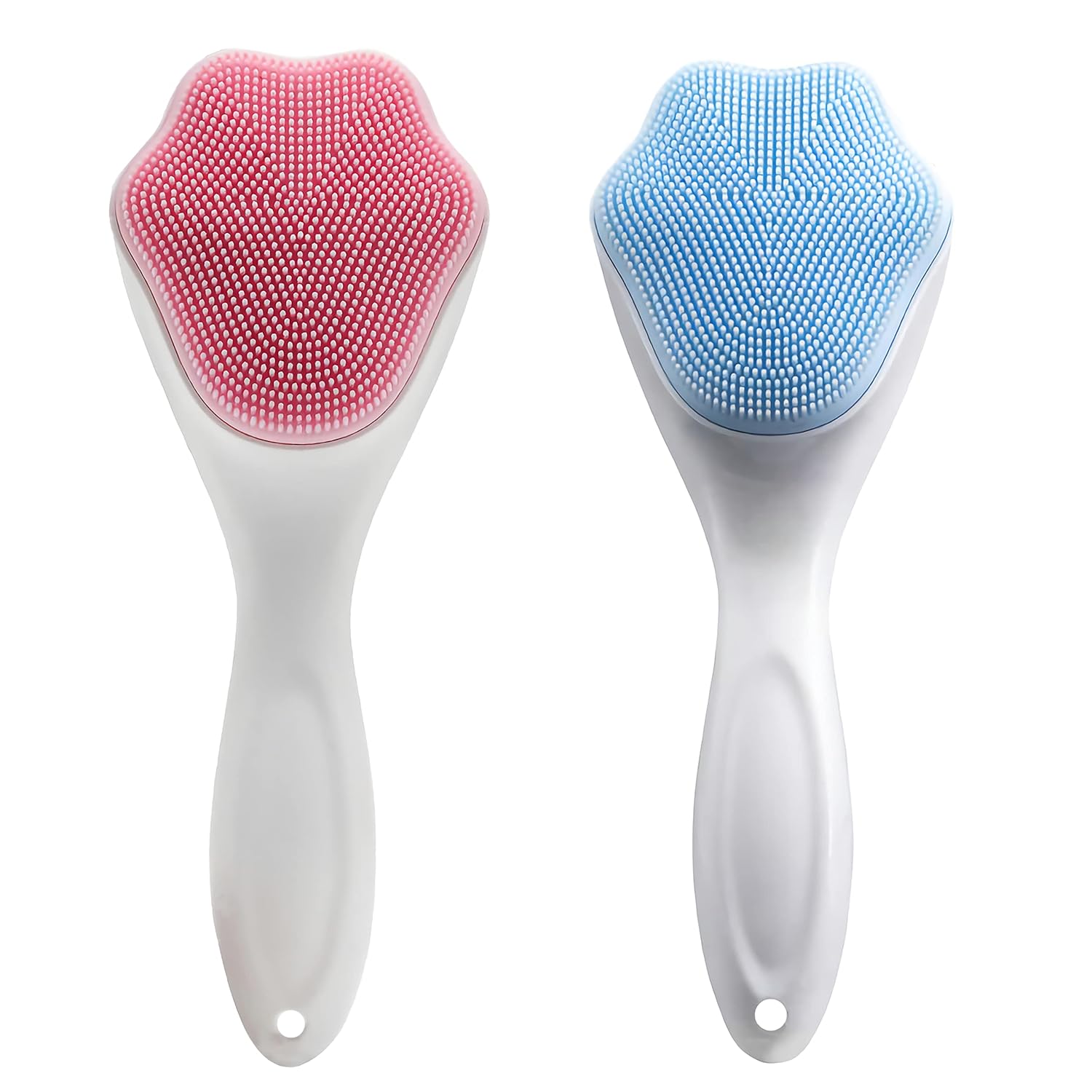 Silicone facial cleansing brush Manual exfoliating Face cleanser exfoliation Sensitive skin Easy create lather (Pink Blue)
