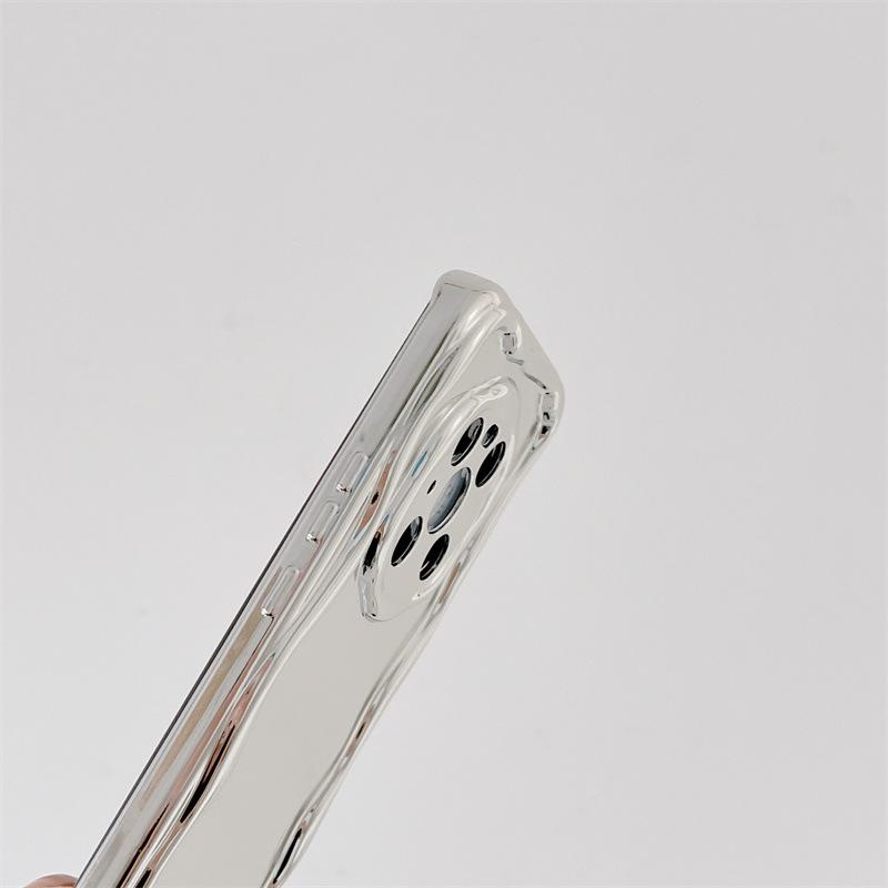 Husă de telefon electroplată argintie elegantă și simplă cu model crem pentru Redmi Note 13 Pro și Xiaomi 14, oferind protecție anti-cădere