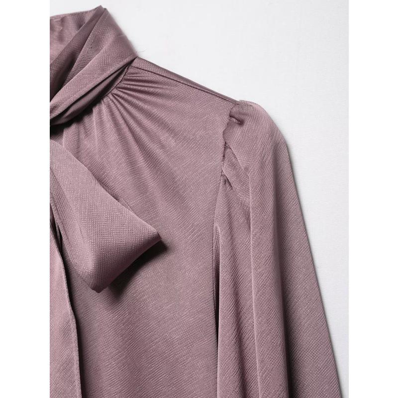 European & American Style 2025 Women's Fashion Bow Silk Satin Shirt