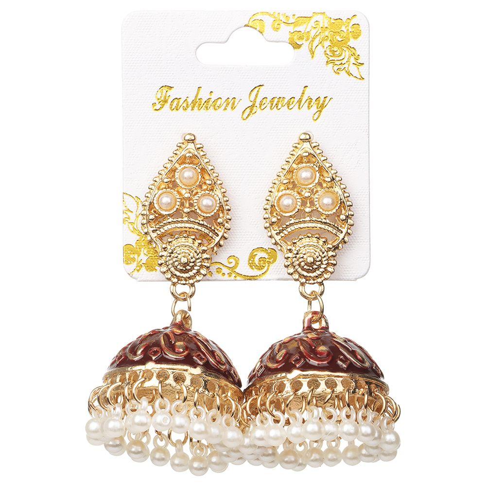 Palast Ohrring Geschenk mit Quaste Gypsy Jhumka Indischer Stil Ohrringe Glockenform Blume Perle Perlen