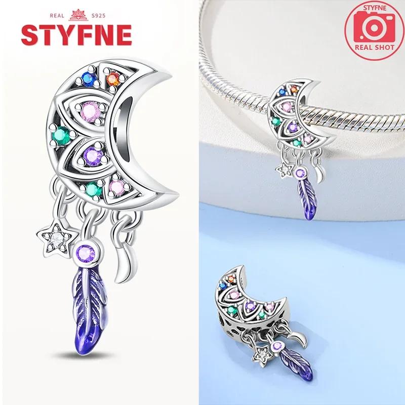 copper Colorful Zircon Heart Charm Bead Charms Dreamcatcher Feather Bead Charms Compatible With Fine Authentic Bracelets Jewellery Making Gifts for Wo