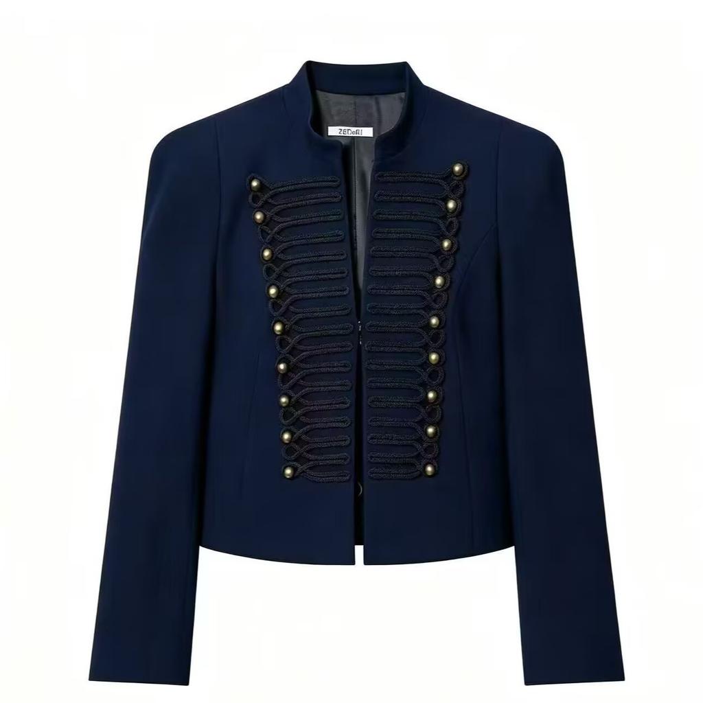 2026 Summer New European and American Cross-border Women's Fashion Padded Shoulder Slim Short Suit Jacket W018 1790