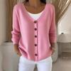 Women's Solid Color Loose Knit Button Cardigan - Casual European & American Style 2025