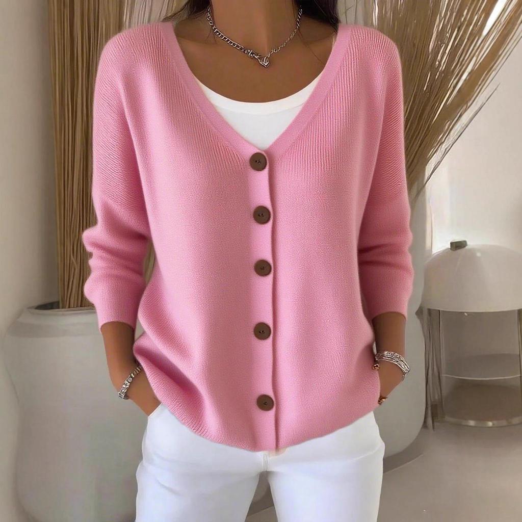 Women's Solid Color Loose Knit Button Cardigan - Casual European & American Style 2025