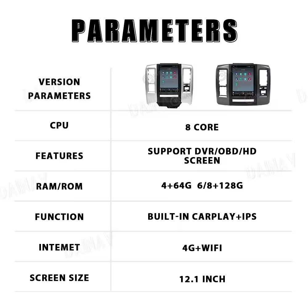 Dodge Ram 12.1-Inch Smart Android Vertical Screen with CarPlay