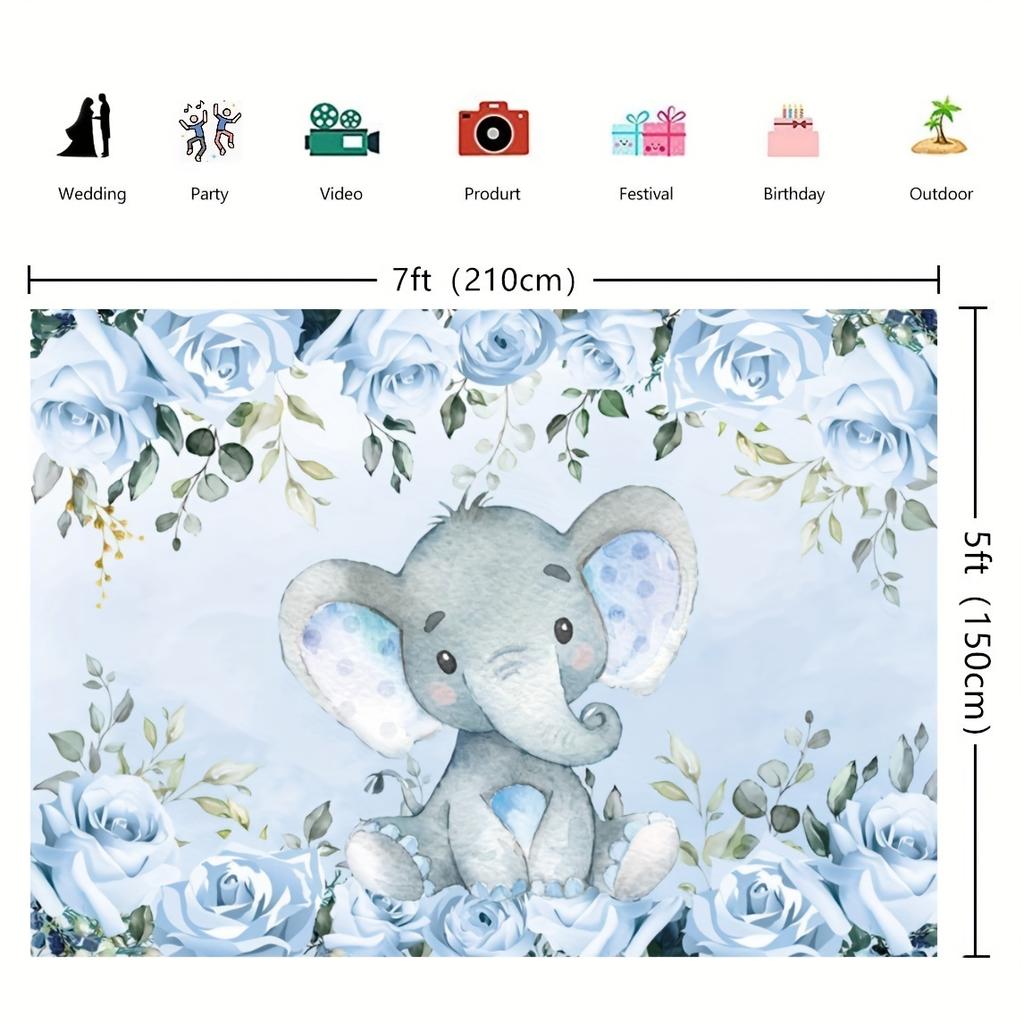 Blue elephant background Cute elephant photography background for a boy or girl's birthday party decorated photo booth