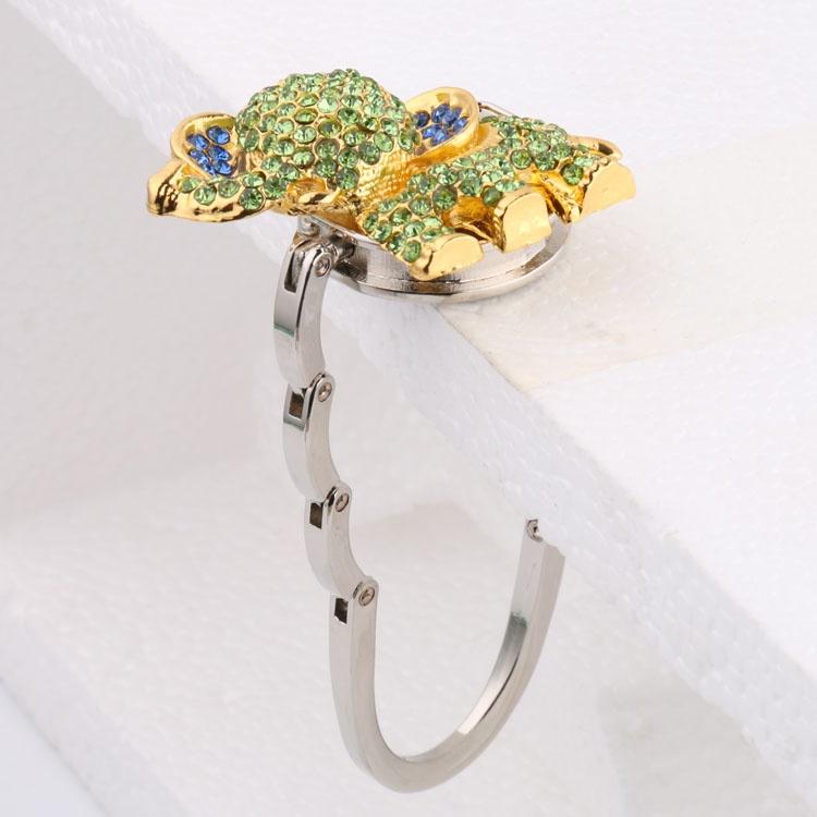 Elephant Rhinestone Folding Handbag Tote Bag Table Hook Hanger Holder Green