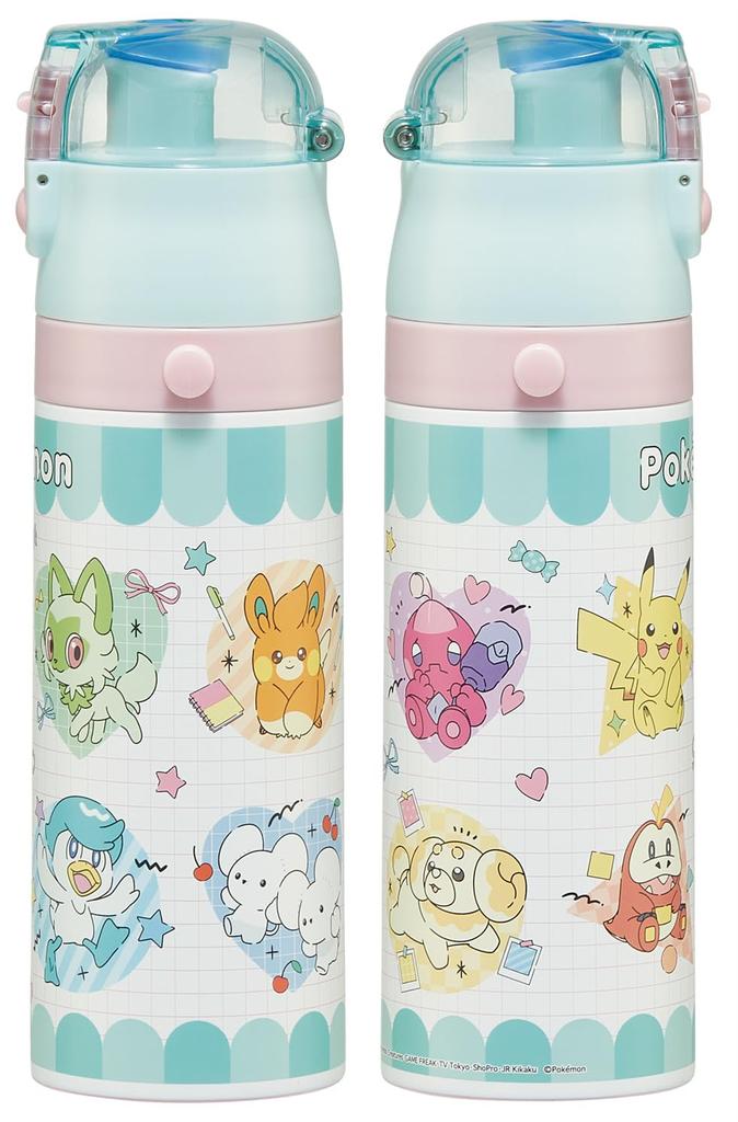 Skater Nerezová láhev na vodu pro přímé lehké a Pokemon Popping chlazení vodní sporty voda děti, pití, 470 ml, vhodná pro děti, nahoru,