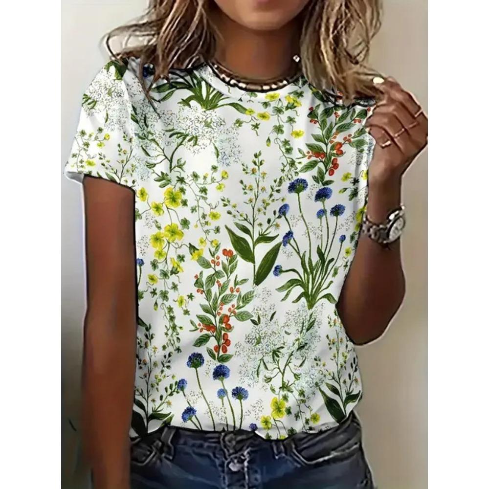 Damen Sommer 3D-gedruckt Neues lässiges kurzärmeliges Blumen-Top T-Shirt