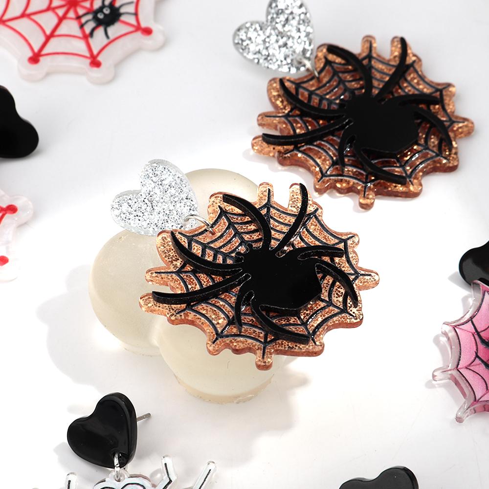 Gotische Spinnennetz Acryl Halloween Ohrringe für Damen 2025 Horror Bunter Anhänger Ohrring Kreativer Party Schmuck Geschenke