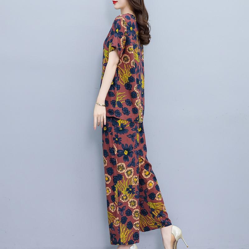 Plus Size Sommer-Vintage-Druck-Hosen-Sets mit weitem Bein, lässig, elegant, lockere Sets für Damen, 2-teilig