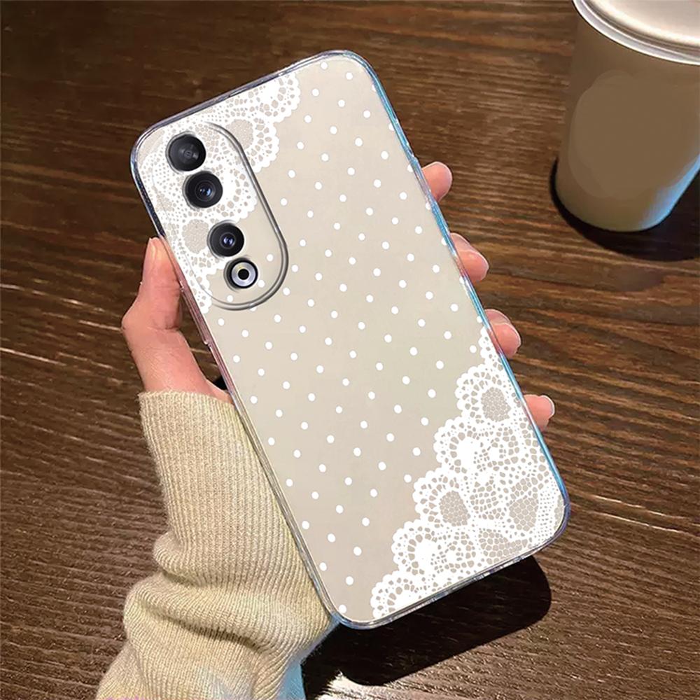 Rose Flower Oil Painting Phone Case For Honor 200 90 Lite X7 70 X8 Transparent Clear Shockproof Cover Romantic Lace Pattern Tpu