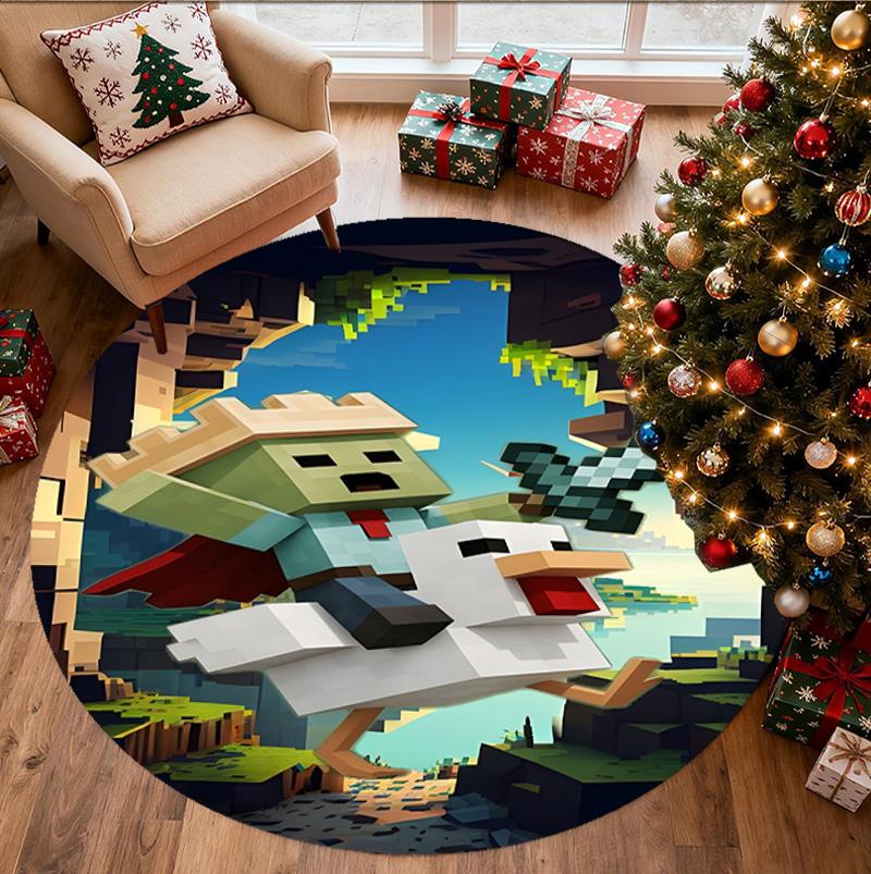 Gamer Pattern Round Rug, Indoor/Outdoor Mat, for Picnic, Gameroom, Bedroom, Office, Living Room, Home Decor Carpet, Birthday Gift