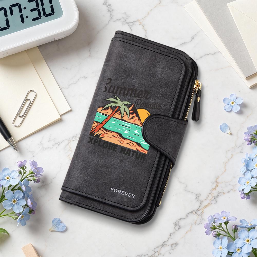 Summer Beach Pattern Long Wallet Leisure Multi Card Holder Fashion Portable Purse for Daily Use