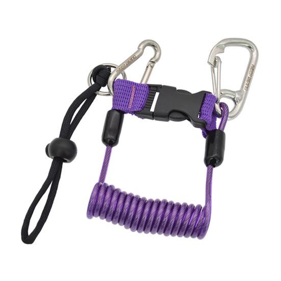 

Строп для подводного плавания с пружиной из нержавеющей стали с быстроразъемной пряжкой, спасательный трос для плавания фиолетовый