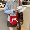 Single Shoulder Red Crossbody Bag Bow Decoration New Year Red Tote Plush Bucket Bag  New Year