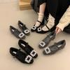 Französisches Temperament quadratischer Kopf Strass Licht Luxus Ein-Wort-Riemen Samt Mary Jane Schuhe Damen Wollschuhe Damen Winterbekleidung Einzelne Schuhe