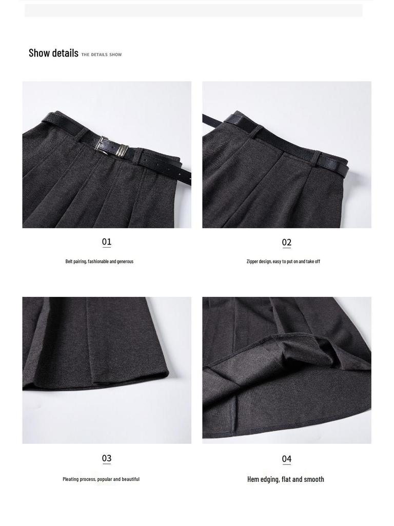 Lizhiqi Women's Woolen A-Line Pleated Midi Skirt - 2024 Winter Collection, High Waist, Slimming Fit