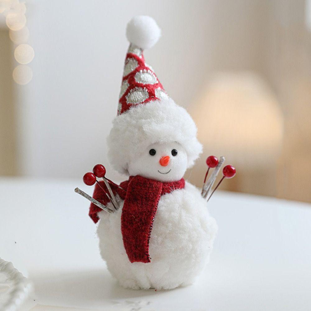 Kawaii Cartoon Christmas Snowman Ornaments Knitted Soft Snowman Statue Simulation White Xmas Decoration Festival