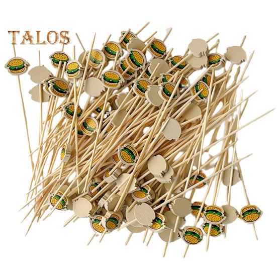 

100 шт. вилка для торта с гладкой поверхностью, декоративная, легкая, красивый мультяшный узор в виде гамбургера, фруктовый десерт, бамбуковая вилка, товары для дома жёлтый