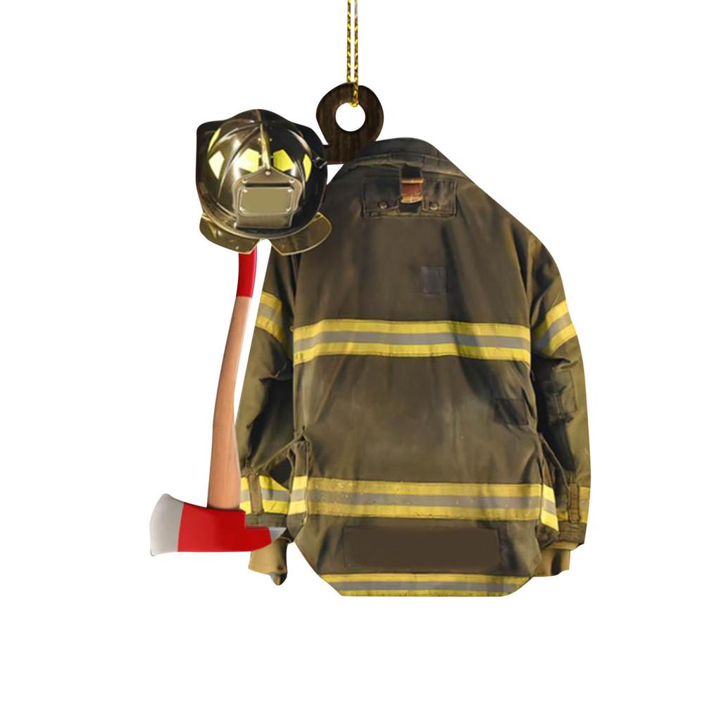 Style Vintage Acrylic Firefighter Car Hanging Ornament For Christmas Tree Decoration