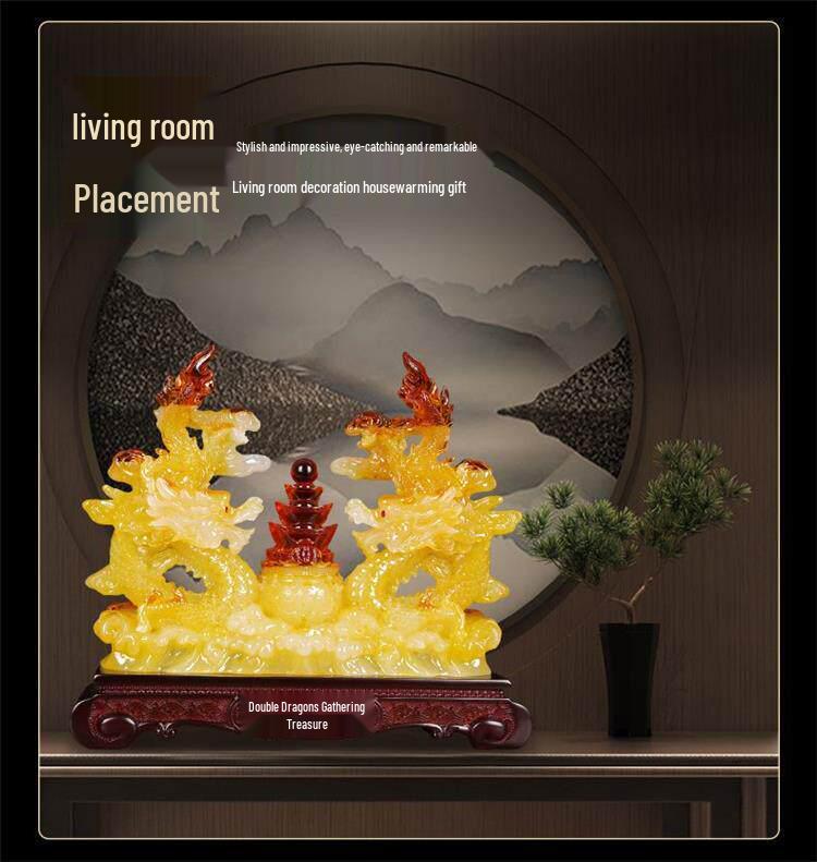 Double Dragon Zodiac: Green Dragon Ornament for Wealth and Prosperity - Perfect for Living Room, Office, Housewarming, or Opening Gifts.