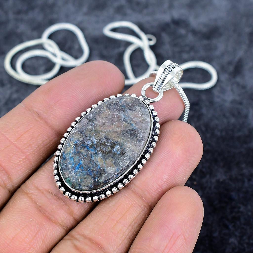 Azurite Gemstone Handmade 925 Sterling Silver Jewelry Pendant 2.09" M-2917