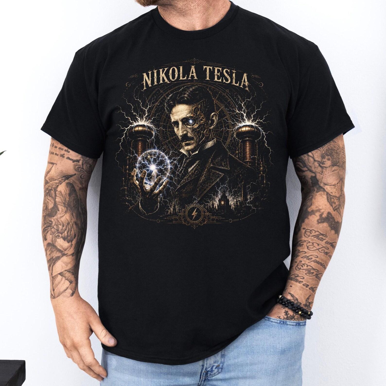 Nikola Tesla Shirt: Steampunk Scientist T Shirt Science Gift | Physics Shirt Engineer Gift Unisex Graphic Tee 3XL