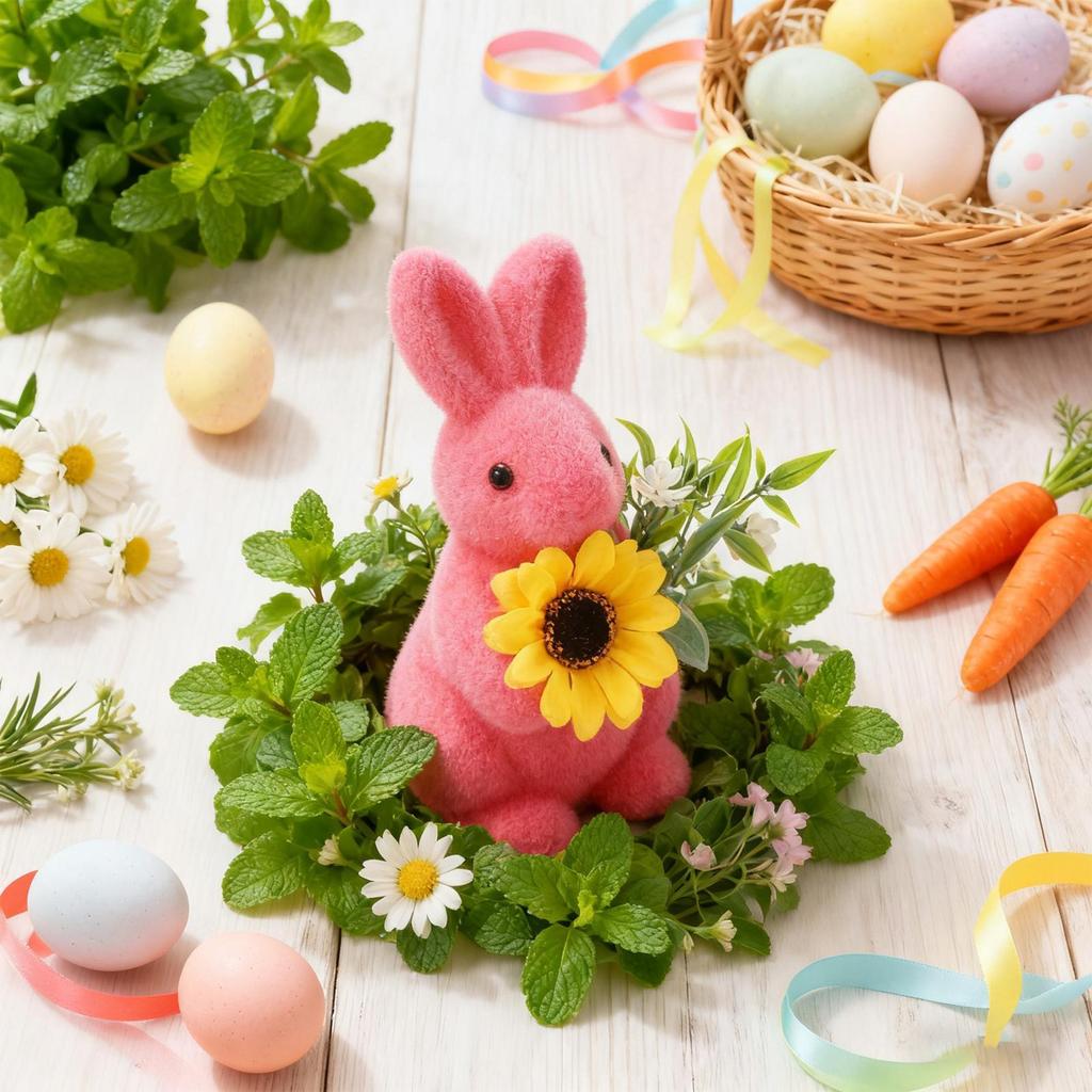 Simulated Flocked Rabbit Easter Rabbit Decoration Small Natural Flocking Realistic Bunny Figure Ornaments For Home Bedroom