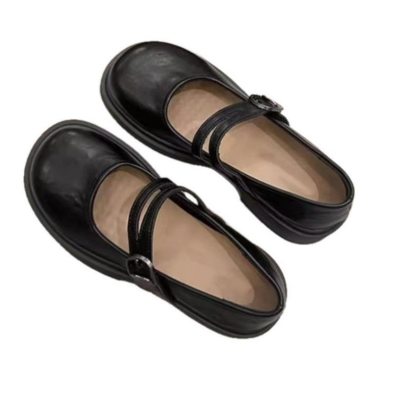 Shallow Mary Jane Shoes Women's Spring and Autumn Retro Round Head Low Heel Single Shoes Uniform Small Leather Shoes