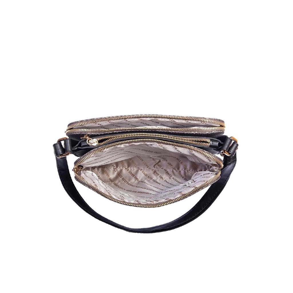 Schwarze Damen-Schultertasche aus weichem Leder mit 4 Fächern, langem Kreuzriemen, mittlerer Größe, nützliche Umhängetasche