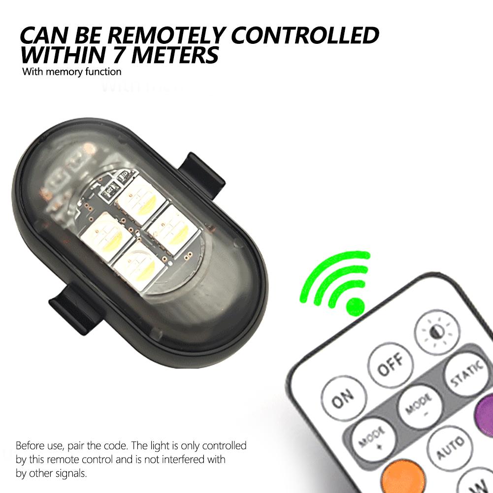 1-8PCS Wireless Remote Control 4LED Strobe Lights 8 Colors USB Rechargeable Waterproof For Car Motorcycle Drone Warning Lights