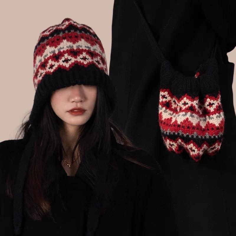 Balaklafa Hat Plush Hat Can Be Used As A Bag for Both Winter Warmth and Ear Protection, Knitted Pullover Hat for Women