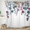 Top Fresh Watercolor Plants And Flowers Leaf Pattern Bathroom Shower Curtain Home Decoration Waterproof Tape Hooks
