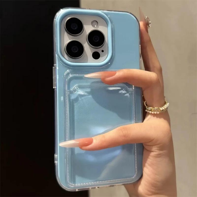2v1 držák na karty Peněženka s přihrádkou Po Kapsa Průhledné pouzdro v barvě bonbónů Pro iPhone 16 15 14 13 12 11 16Pro Max TPU+PC Nárazuvzdorný kryt