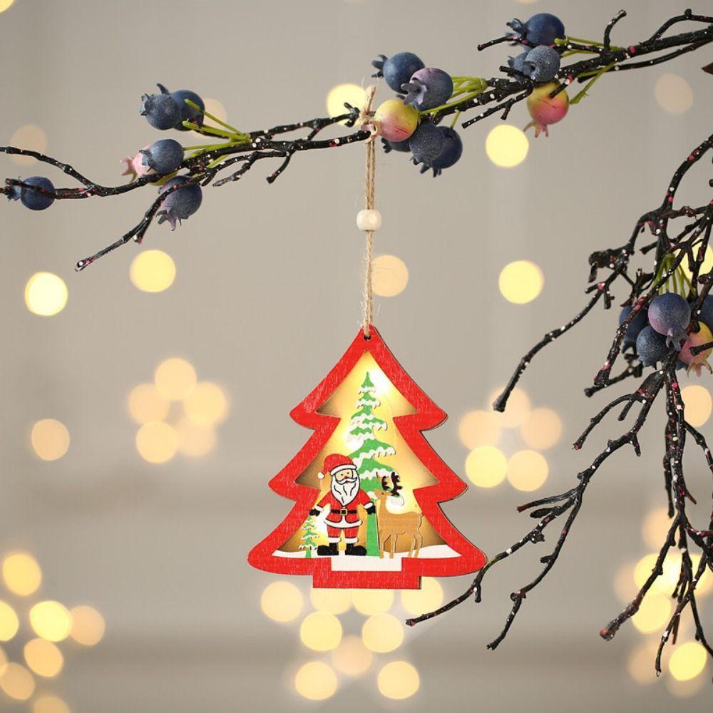 Wooden Santa Snowman Pendants LED Light Christmas Decorations Christmas Tree Ornaments for Home
